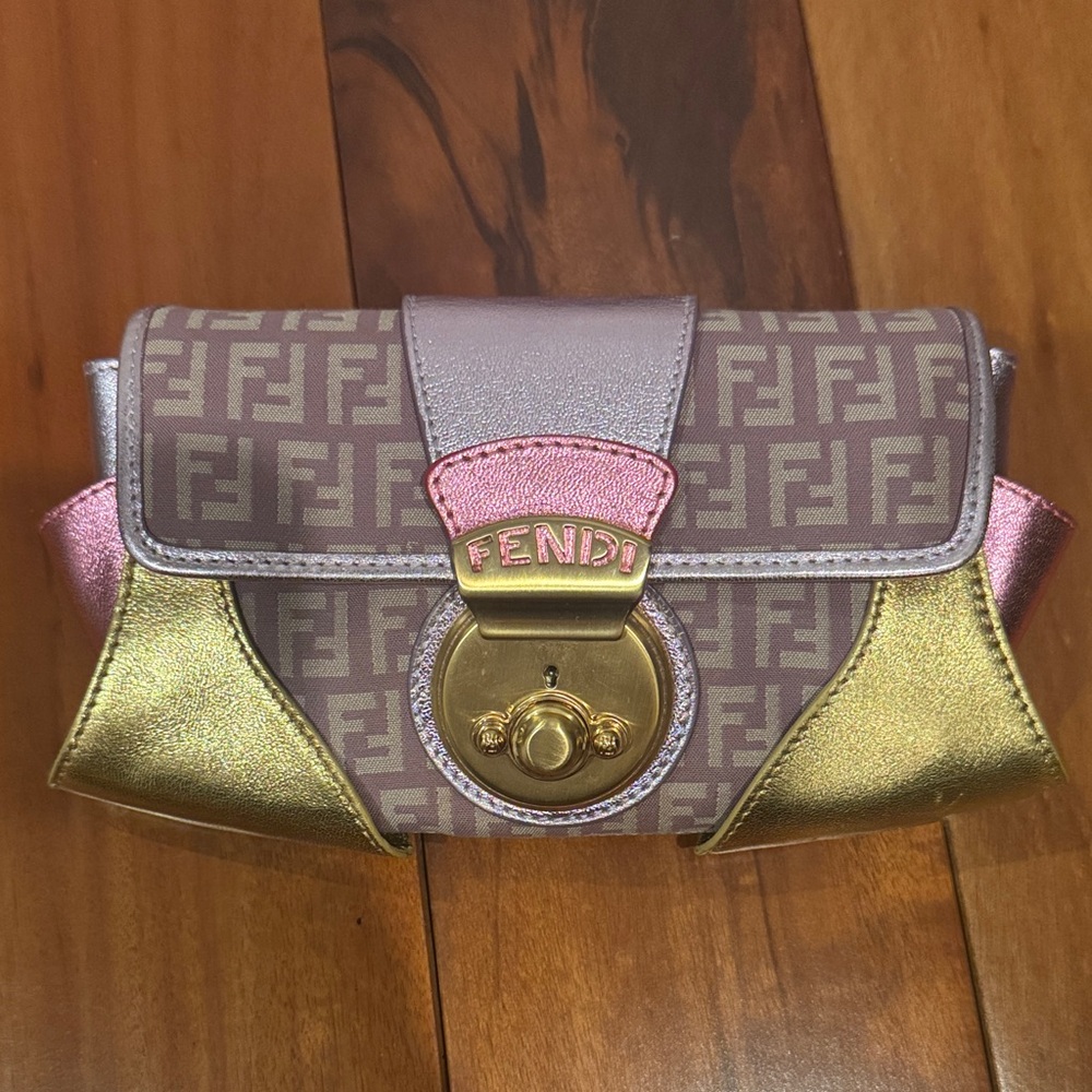 Fendi Pink and Gold Clutch